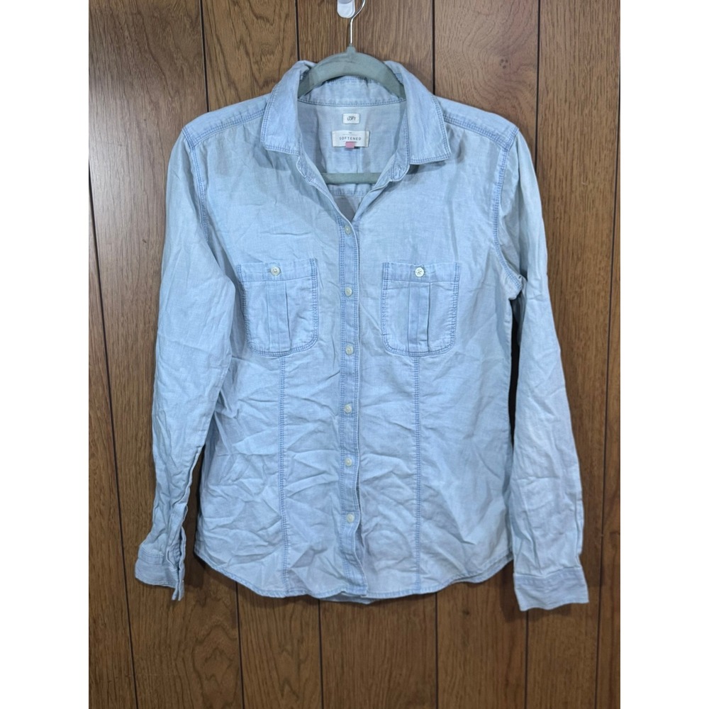 Ann Taylor Loft The Softened Shirt Light Wash Blue Chambray Button Down Small